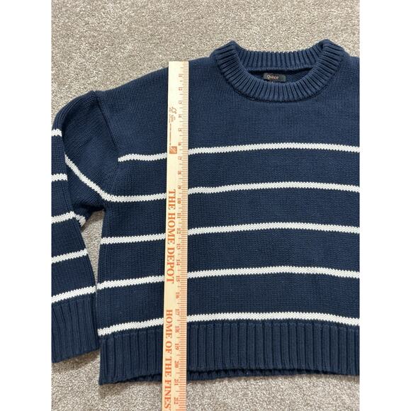 Quince Women’s L 100% Organic Cotton Striped Crew Sweater Navy/White - Picture 3 of 8